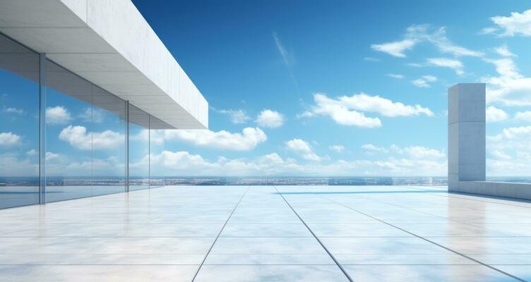 ai-generated-an-empty-modern-building-with-a-blue-sky-free-photo